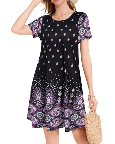 Image of JOLIGAL Summer Dresses for Women Casual Short Sleeve Sundress Scoop Neck Beach T Shirt Dress with Pockets 2026
