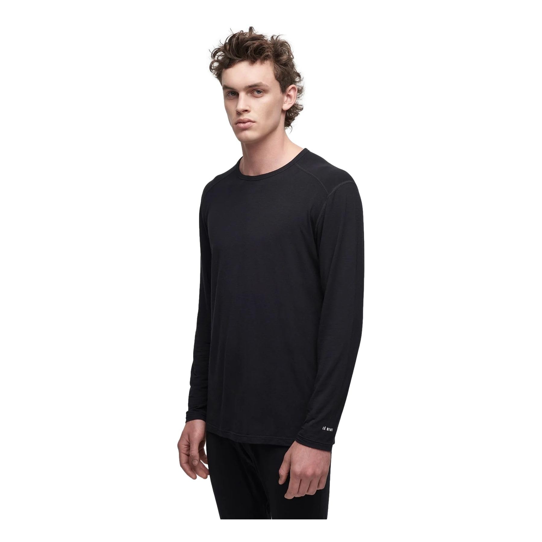 Le Bent Camiseta de manga larga para hombre Le Base Layer 200 | Camisa ligera de lana merino para correr, senderismo, cuello redondo, M - Core Black