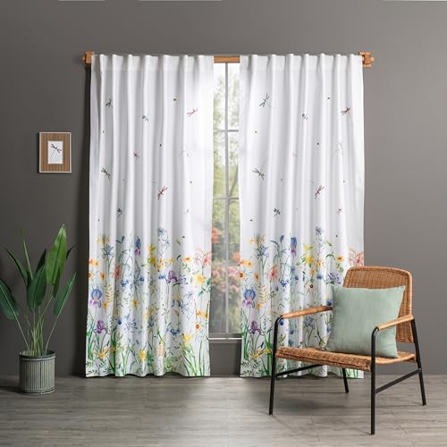 Image of Maison d' Hermine Curtains for Living Room 100% Cotton 124 inch Length One Panel Light Filtering Curtains for Bedroom Windows with Rod and Loop Pockets Drapes (Fleurs De Mai, 50 inch W x 124 inch L)