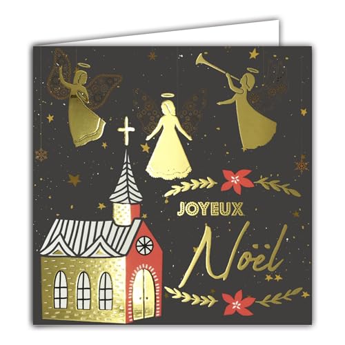 Merry Christmas Best Wishes Square Card in Shiny Gold with White Envelope 15 x 15 cm