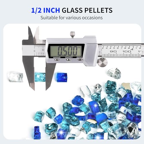 Image of Pulovin 10 lbs Fire Glass for Propane Fire Pit, 1 /2 Inch Fire Pit Glass Rocks for Gas Fireplace, Reflective Glass Rocks for Fire Pit Table, Blend of Cobalt Blue, Caribbean Blue and Platinum