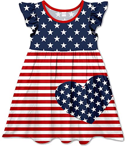 Baby Girls 4th of July Dress Kids American Flag Patriotic Stars Striped Dresses Toddler Independence Day Outfits 1-8 Years
