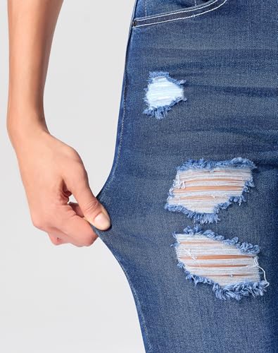 Image of roswear Women's Essentials Ripped Mid Rise Destroyed Skinny Jeans