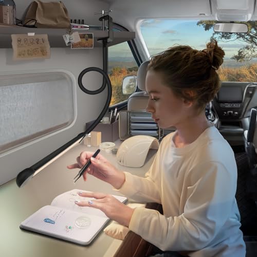 led desk lamp with clamp clamp light with adjustable color modes clip on light with long flexible gooseneck eye care lamp clamp for study work home office black 12w