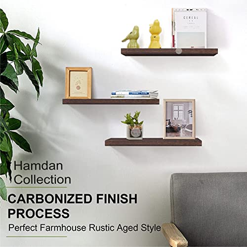 Image of Hamdan Collection Wood Shelves for Wall Storage, Wall Mounted Wooden Display Shelf for Bathroom Bedroom Living Room Hall Way Dining Room Kitchen Garage