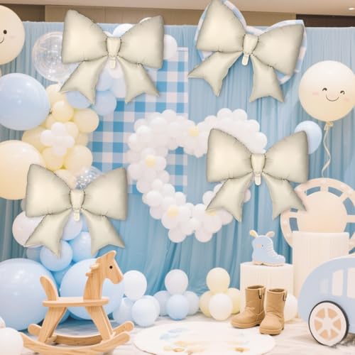 Image of 4Pcs Giant Bow Balloons, 97.5cm /38in Big Elegant Coquette Theme Balloons for Birthday Wedding Engagement & Party Large Decorations Bridal & Bachelorette Supplies (Cream)