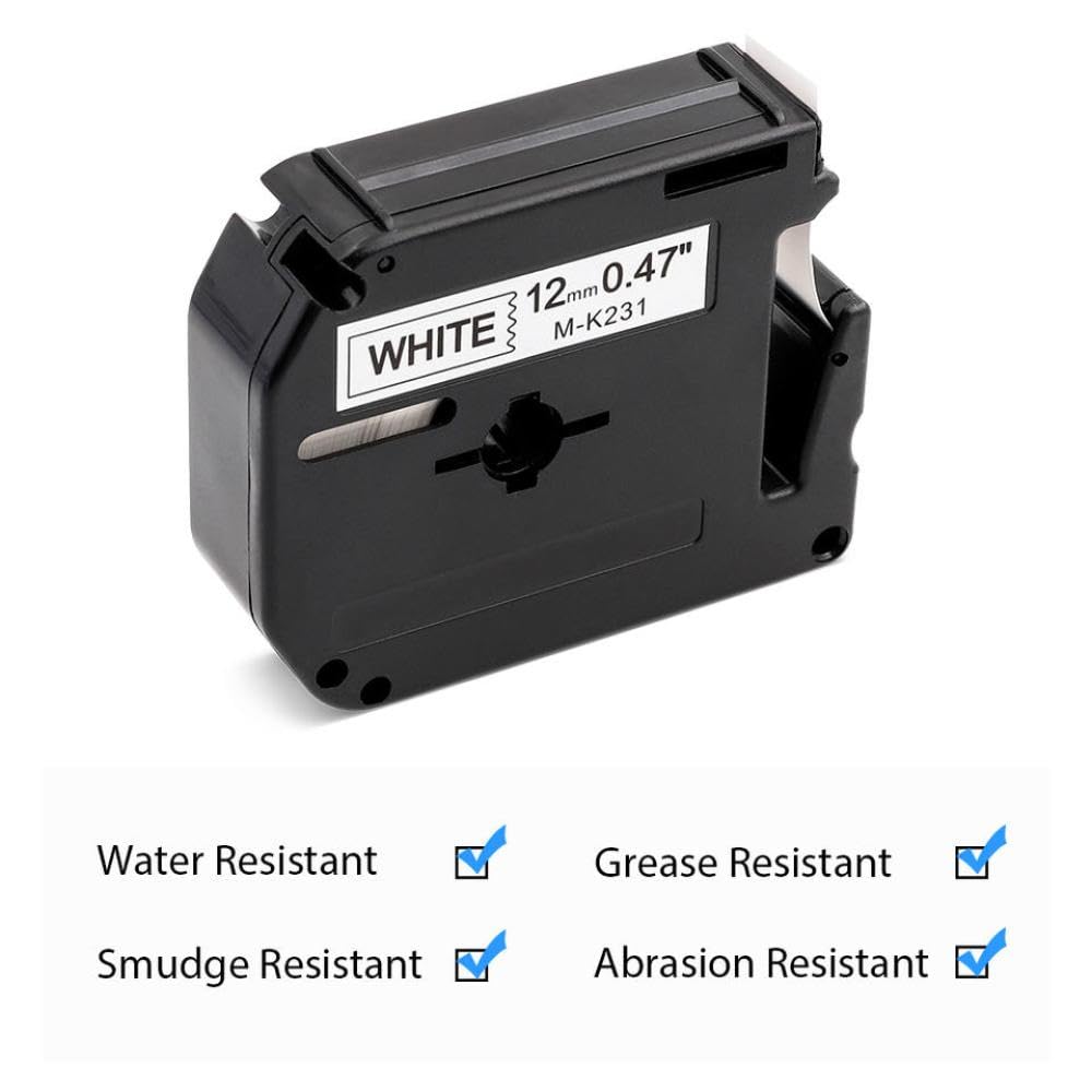 Confezione da 20 nastri per etichette MK-231 M-K231 MK231 12 mm nero su bianco compatibile con etichettatrice PT-90 PT80 PT70 PT65