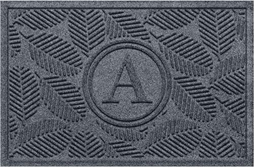 Bungalow Flooring Monogrammed Waterhog Door Mat, 2\' x 3\', Made in USA, Customizable Decorative Floor Covering, Skid Resistant, Indoor/Outdoor, Water-Trapping, Deanna Collection, Bluestone