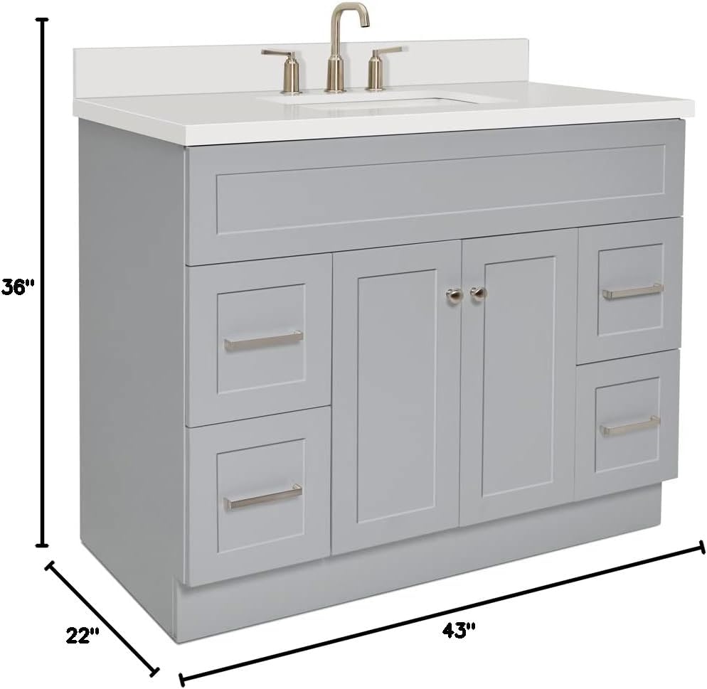 ARIEL 36" Black Bathroom Vanity with Sink, 1.5" Pure White Quartz Countertop, Rectangular Undermount Sink, 2 Soft-Closing Doors, 2 Full Extension Dovetail Drawers