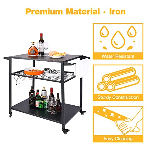 Piamomso Movable Kitchen Island, 3 Tier Multifunctional Rolling Storage Kitchen Cart, Serving Cart On Wheels For Dining Room, Restaurant #TOP3