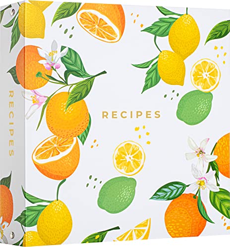 Recipeykit Recipe Binder 8.5X11 3 Ring - Amazing New Design - Cards, Plastic Sleeves, Dividers, Labels - Recipe Binder Kit Organizer (Citrus Bloom) #TOP25