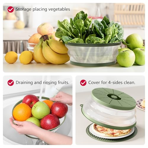 Image of WVM-ML-16-1 Microwave Splatter Cover & Mat, Vented Collapsible Splatter Guard dish Plate lid & Silicone Round Kitchen Mat for Food, Meal Prep