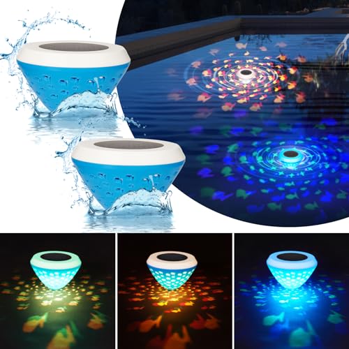 Floating Pool Lights,Solar Powered Fish Pattern Swimming Pool Lights That Float with Color Changing,IP67 Waterproof Pool Accessories Outdoor LED Glow Light for Inground Pool,Hot Tub,Bath,Pond-2PCS