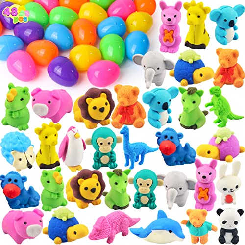 JOYIN 24 Pcs Prefilled Easter Eggs with Animal Puzzle, Animal Pencil Eraser Bulk Toys for Kids Boys Girls Easter Basket Stuffer, Easter Eggs Hunt, Party Favors, Classroom Prize