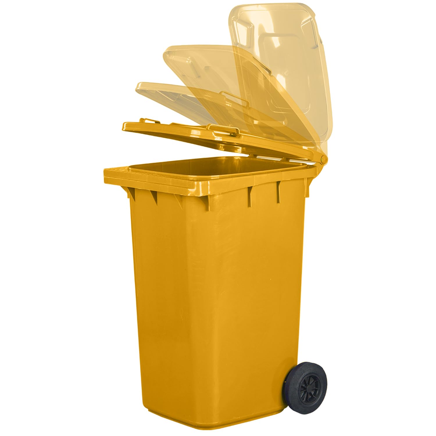 Jestic Cubo de basura 120 240 para basura basura con ruedas de goma silenciosas para recogida diferenciada, reciclaje interior exterior EN840 (240 Litros, Amarillo)