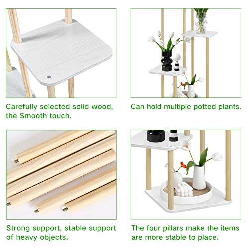 Liwshwz Plant Stands For Indoor Plants Multiple Wood 5 Tier Corner Plant Shelf Holder Outdoor White Modern For Living Room, Patio, Balcony, Window Sturdy And Attractive Upgrade Design #TOP4