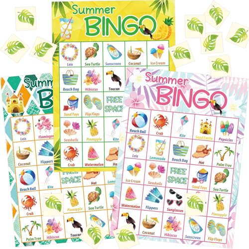 Fancy Land Summer Bingo Game for Kids 24 Players Hawaiian Tropical Summer Luau Party Favors Supplies