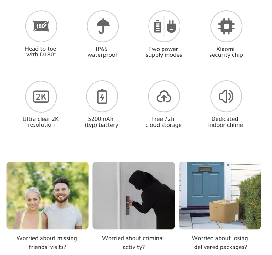 Xiaomi Smart Doorbell 3S timbre inteligente con cámara 2K negro para control de accesos 4