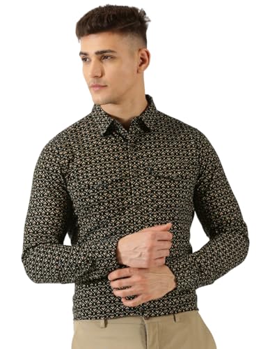 Image of Thomas Scott Men Slim Fit Pure Cotton Corduroy Floral Printed Semi-Formal Shirt
