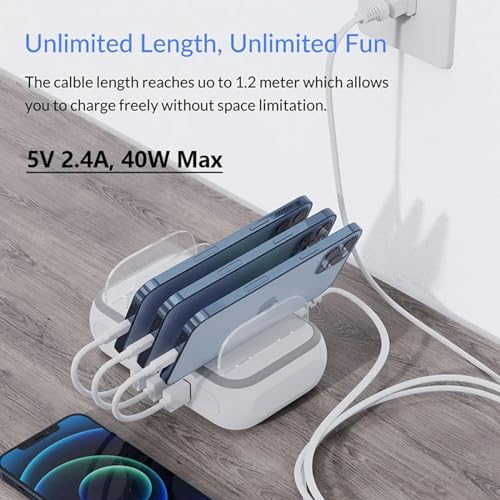Adaptador de carga rápida USB de 5 puertos con organizador blanco de 40W 4
