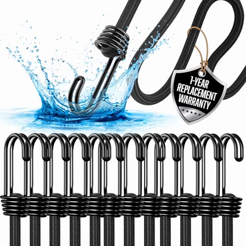 Image of 12 Inch Bungee Cords with Hooks - 12Pcs Bungie Set Heavy Duty Outdoor
