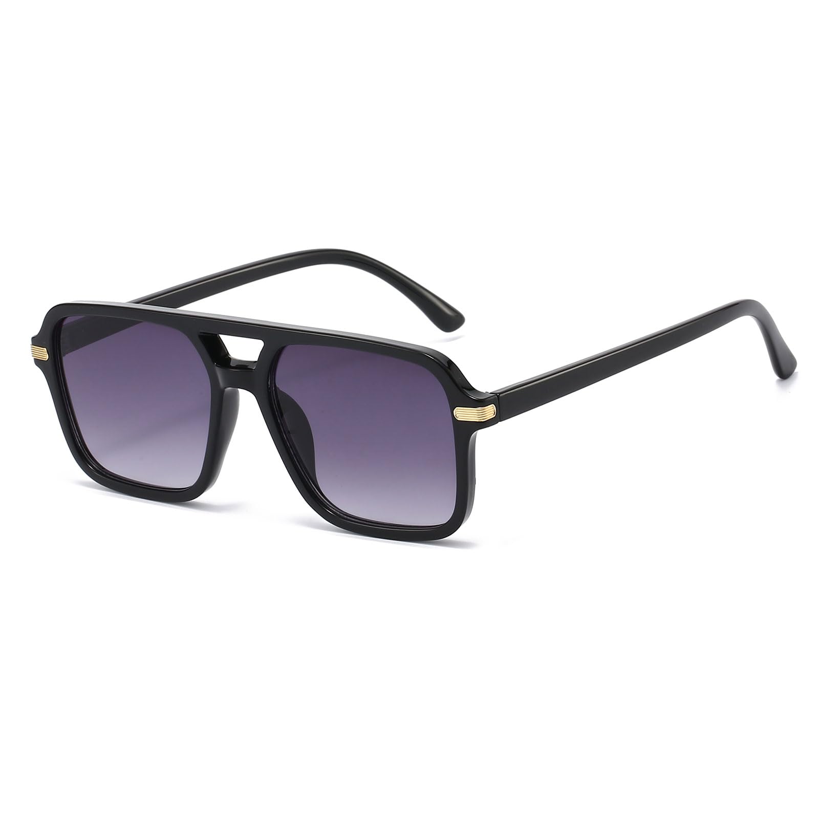 YAMEIZE 70er Rechteck Doppel Brücke Sonnenbrille für - Damen Herren Retro Style Pilot Brillen UV400 Schutz Vintage Square Shade Driving
