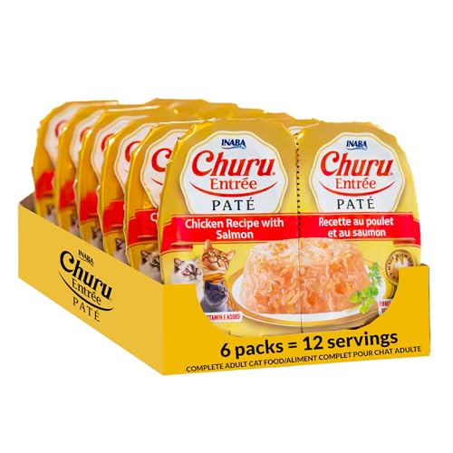Image of INABA Churu Entree Pate Wet Cat Food Cup, Chicken Salmon, 6ct