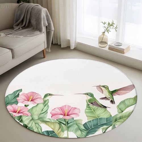 Tropical Plants 4 Ft Round Area Rug with Rug Tape