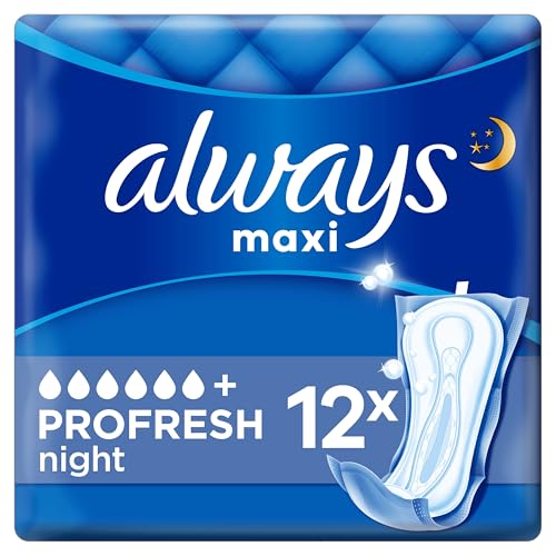 Always Maxi Serviettes Hygiéniques, ProFresh Night, 12 Serviettes Sans Ailettes, Flux Très...