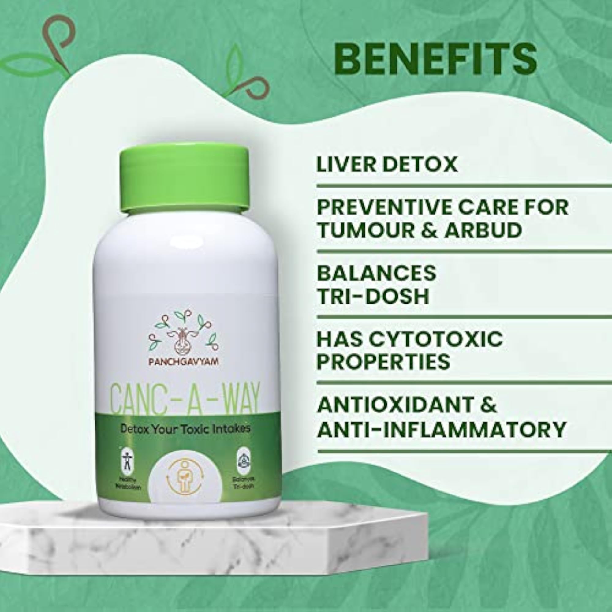 Panchgavya Canc-A-Way Antioxidant Detox Capsules, Ayurvedic