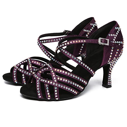 SWDZM Women's Latin Dance Shoes Rhinestone Ballroom Salsa Chacha Professional Performance Practice Dancing Shoes,Model YCL4832