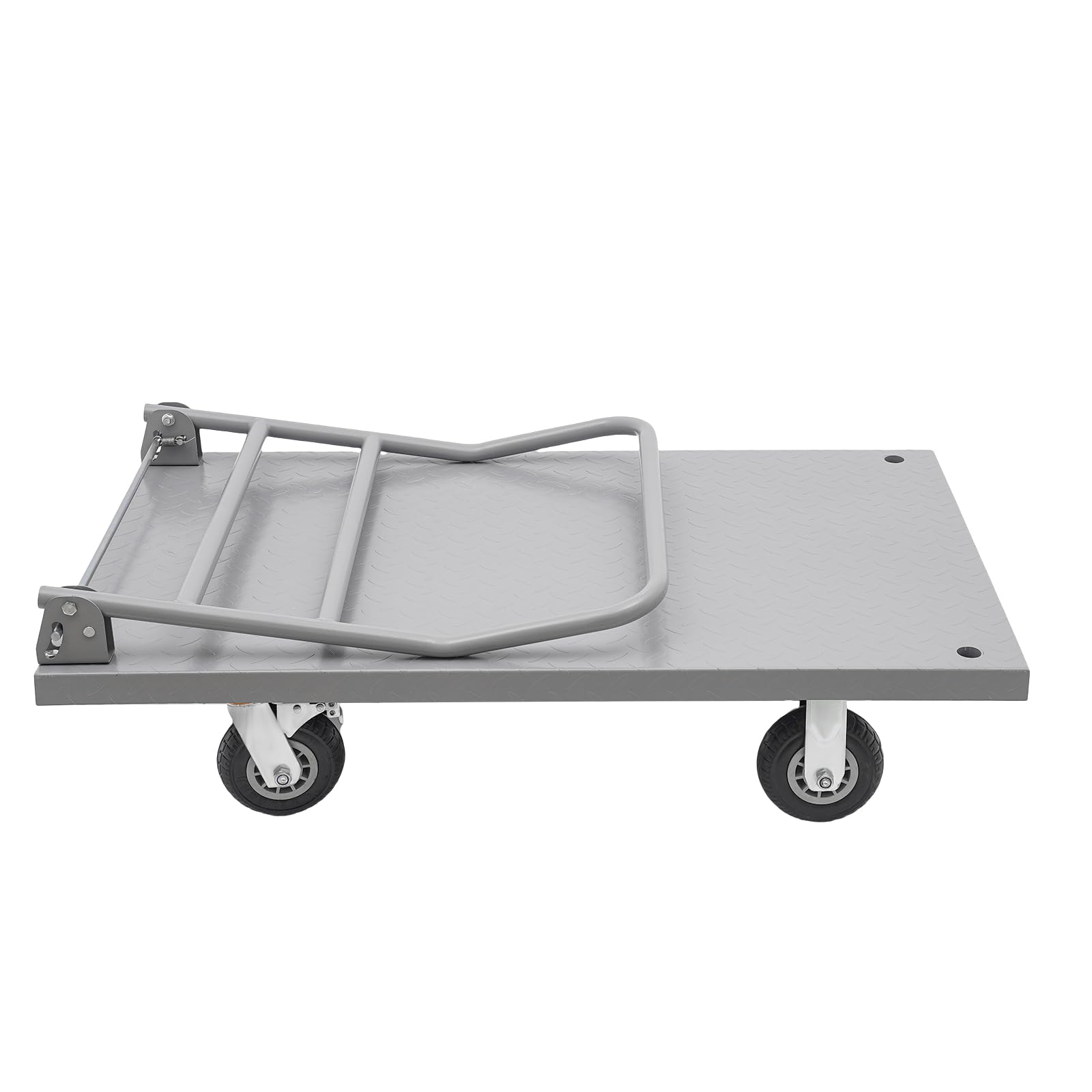Plattformwagen bis 907kg,Transportwagen mit klappbar Griff abnehmbarer Schutzbügel,106.68x63.5cm Antirutsch-Ladefläche & 4xø15.62cm Gummiräder mit 2 Bremsen,Plattformwagen für Baustelle Lager Logistik
