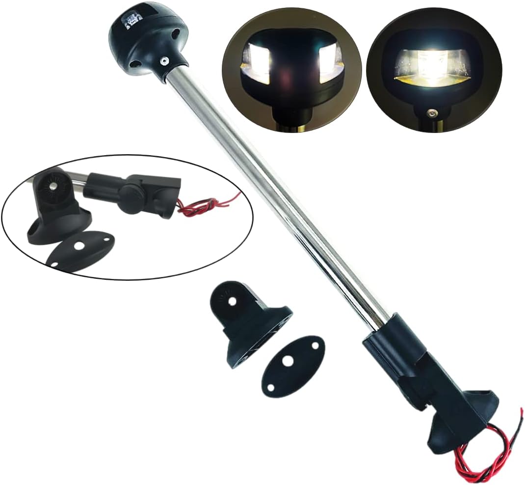 Pactrade Marine Boat LED All Round Anchor Stem Masthead Combo Navigation Light Adjustable Base Black Housing Nature White LED 2NM Surface Mount 10-30VDC IP:66 CE RoHS Certified 14-1/4" Height
