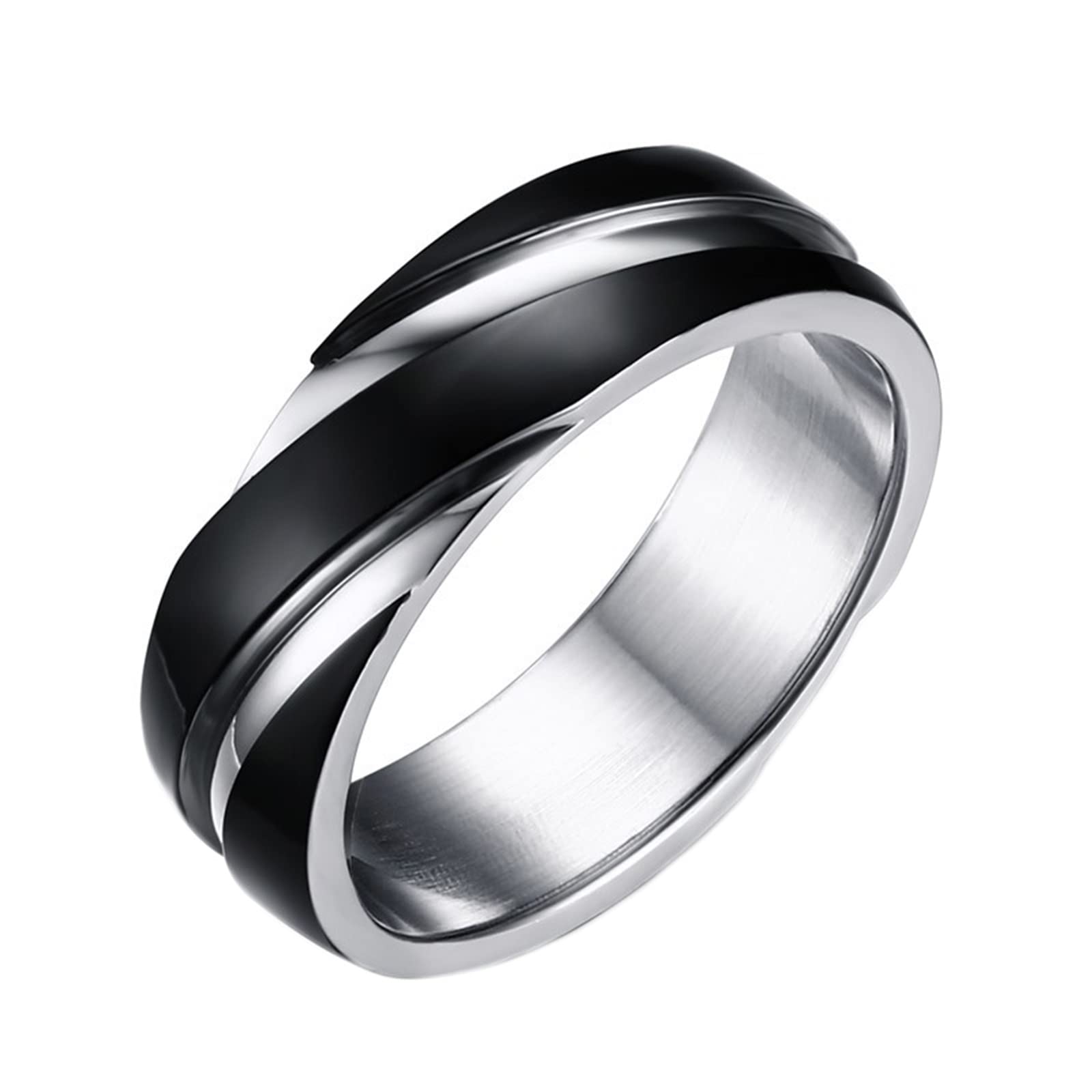 Anillo de Acero Inoxidable, Anillos para Mujer y Hombre, Sarga Pulida de 0.236 in, Ajuste cómodo, tamaño J 1/2-Z, Negro/Rosa