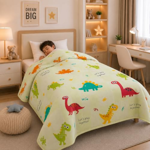 Image of Filymore Kids Comforter for Single Bed 90 x 60 Inches | Green Dinosaur Print Comforter | Soft Microfiber Reversible AC Blanket | Lightweight All Season Quilt for Boys & Girls | Ultra Soft Bedding
