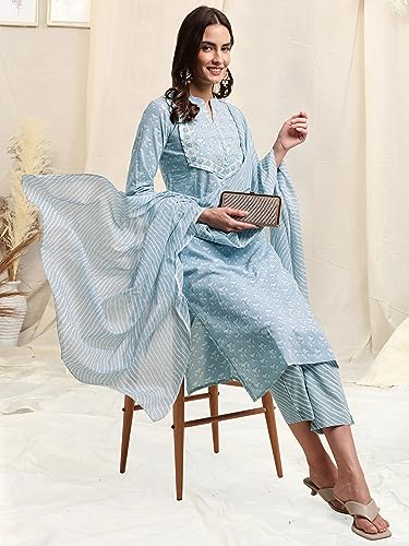 Image of MIRCHI FASHION Women's Straight Fit Pure Cotton Printed Kurta Set with Dupatta and Trouser