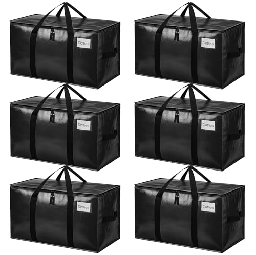Image of BAGAIL Heavy Duty Moving Bags with Strong Handle, Extra Large Moving Boxes, Storage Tote for Clothes, College Moving Supplies(Black, 6 Pack)