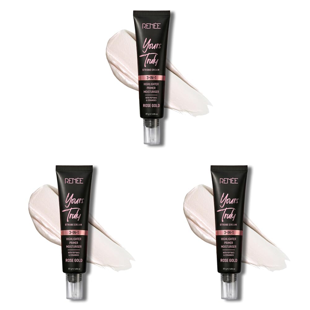 RENEE Yours Truly Strobe Cream for Face | 3 in 1 Highlighter Primer Moisturiser | Glow Cream, Lightweight, Non Sticky | Hydrating Dewy Skin Finish With Peptides | For All Skin Types | Rose Gold - 30g-image-12