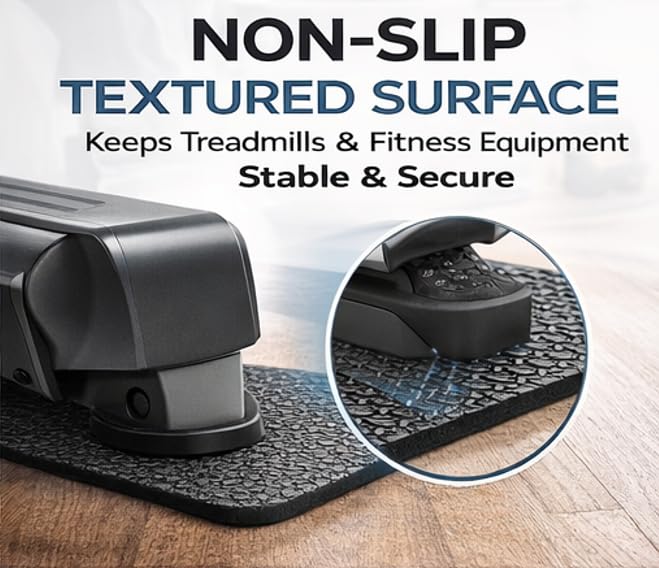 Lastforever Tapete para caminadora, alfombra para gimnasio en casa, material resistente, antideslizante y protector de piso para caminadoras, elípticas y máquinas de fitness miniatura 4
