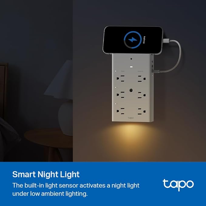 TP-Link Tapo Smart Plug Outlet Extender, Surge Protector, 18W Fast Charging, 3 Individual Smart Outlets, 1x USB-C & 2X USB-A, Smart Night Light, Works w/Apple HomeKit, Alexa & Google Home, Tapo P306