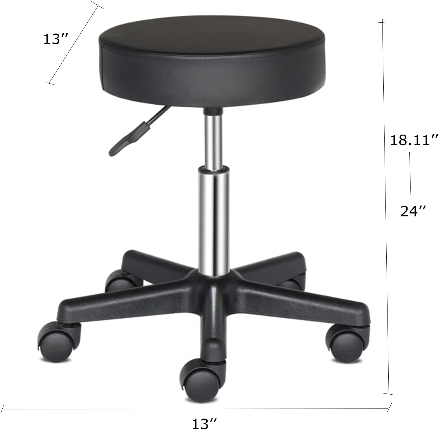 Round Rolling Stool Chair Modern PU Leather Height Adjustable Shop Stool Swivel Drafting Work Home Salon Stools with Wheels Office Chair (Black)
