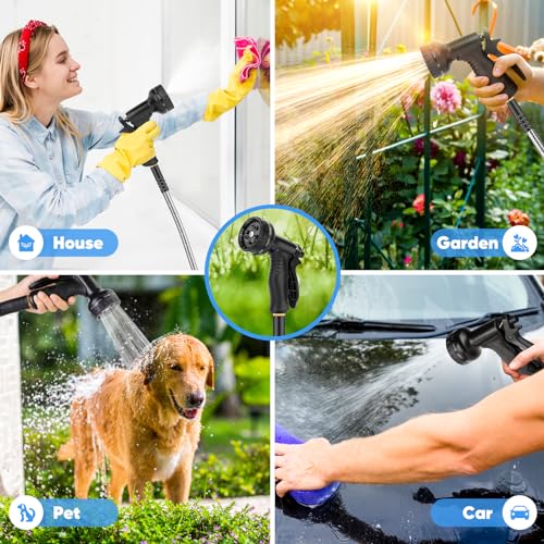 Image of CXEZSIK Garden Hose, Water Hose with 10 Function Nozzles, No Kinks, Flexible Hose, Lightweight, Puncture Proof Hose for Yard and Outdoor(51FT)