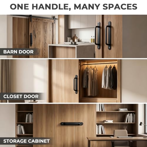 Fulushouxi 2 Pièces Poignée de Porte de Grange Coulissante,Traction de Poignée de Porte Coulissante avec Plaque Acier Inox pour Portes de Grange Armoire Placard Noire（160mm） – vue 7