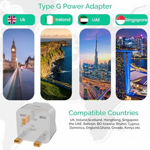 Image of rts (2 Pack) India to England London UK Travel Plug Adapter Converter Type G Compatible with UK, UAE, Dubai, Scotland British Qatar Irish & Hong Kong - Ideal for Laptops, Mobiles, Tablets, Chargers