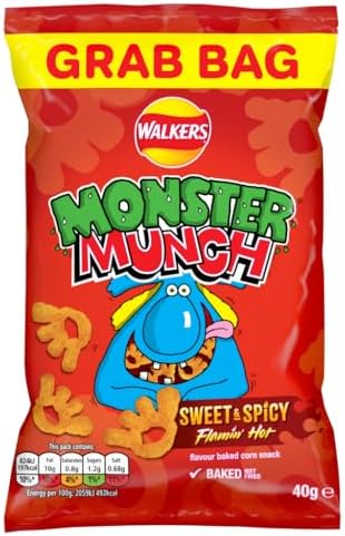 Monster Munch Flamin sweet and spicy Hot Snacks, 40g (Pack of 30),packaging may vary