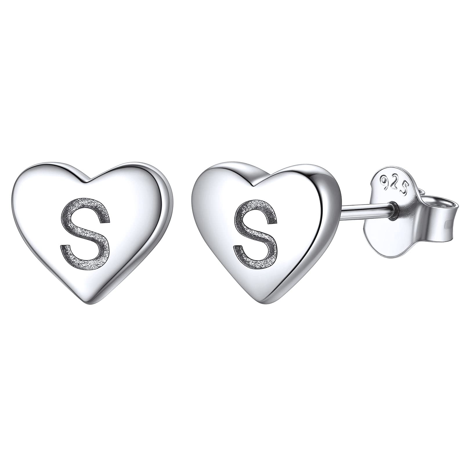 ChicSilverHypoallergenic 925 Sterling Silver Heart Initial Stud Earrings for Women Sensitive(with Gift Box)