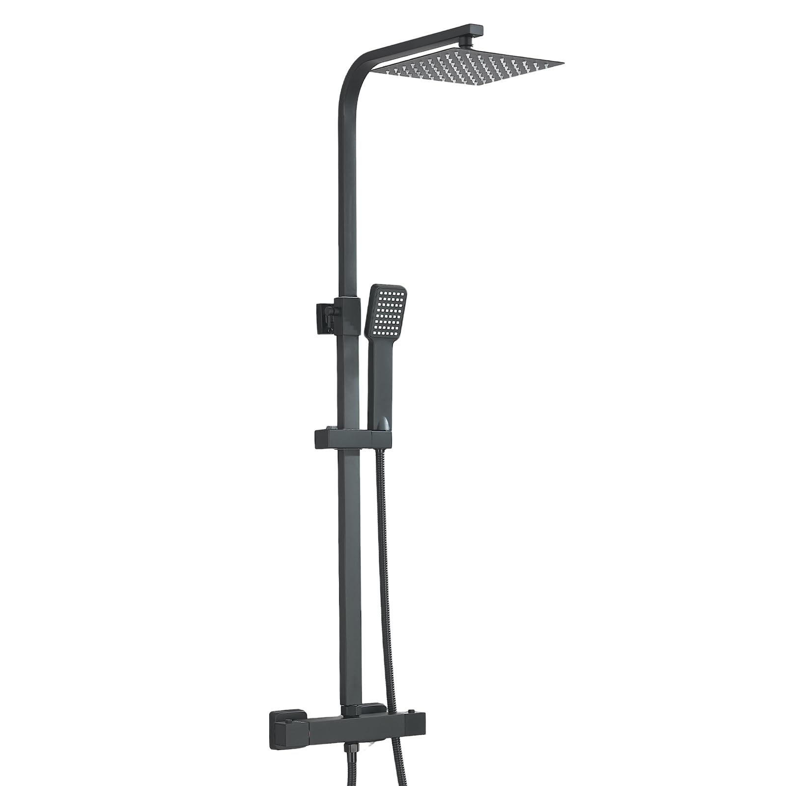 Noir Colonne de Douche Thermostatique avec Mélangeur Ensemble de Douche Réglable en Hauteur Pluie Pommeau de Douche Carré avec Douchette à main Acier Inoxydable
