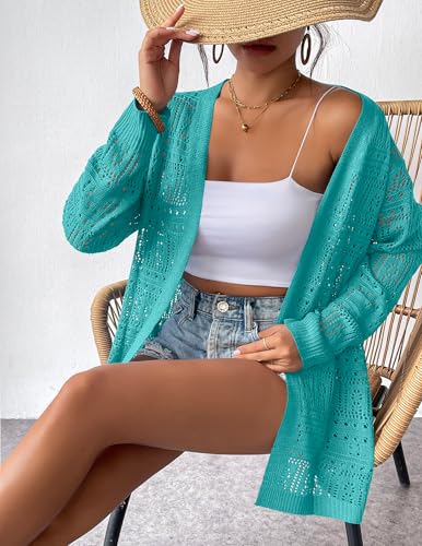 Image of Zeagoo Womens 2026 Summer Crochet Cardigan Sweaters Lightweight Long Sleeve Open Front Kimono Boho Knit Cover Ups