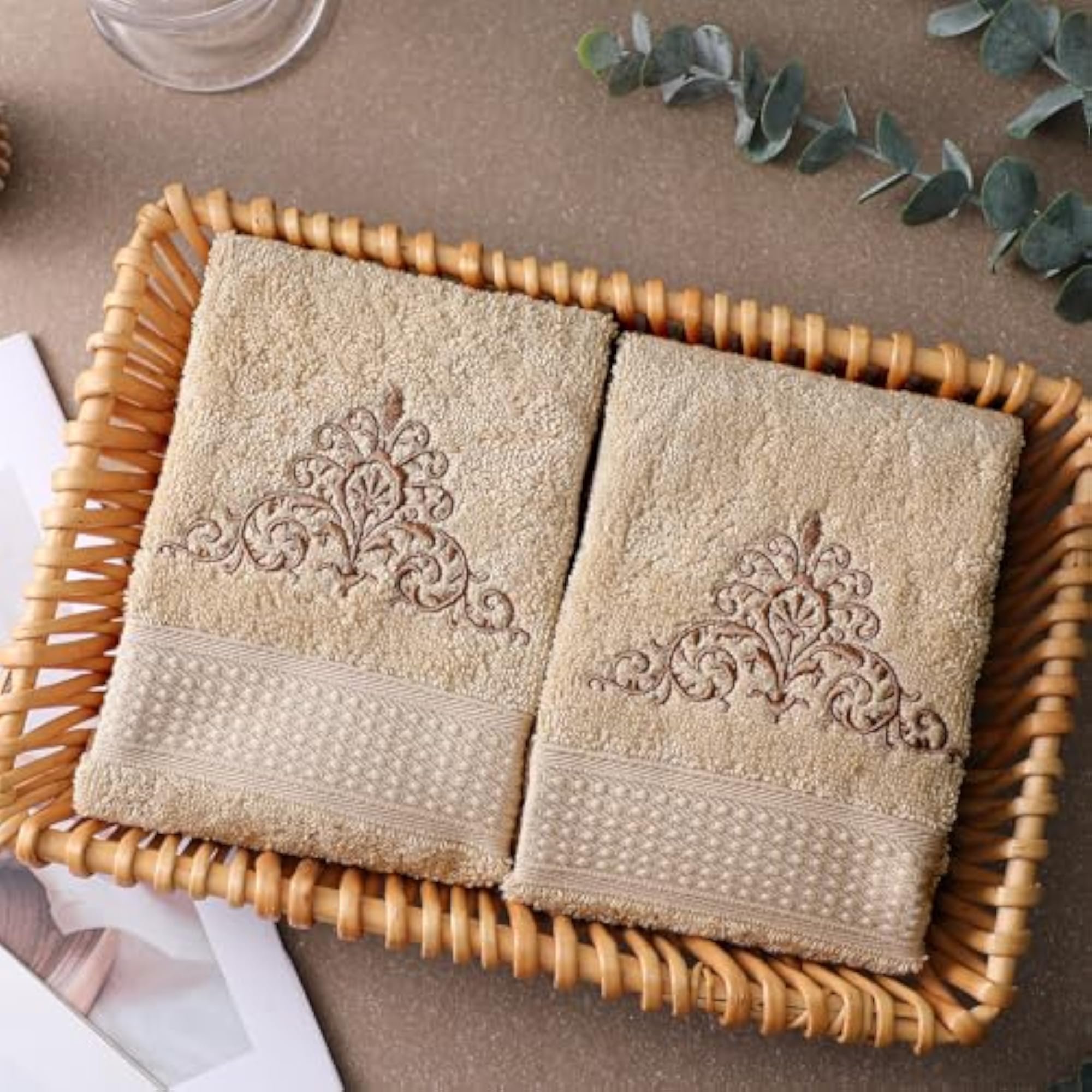 2 Pcs Damascus Hand Towels, Brown
