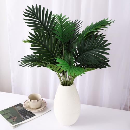 Image of TIED RIBBONS Artificial Palm Green Plants with 12 Leaf Simulated Bonsai Potted Plant Room Decor Office Home Floor Home Outdoors Party Ornament (65 Inch, Vase not Included)